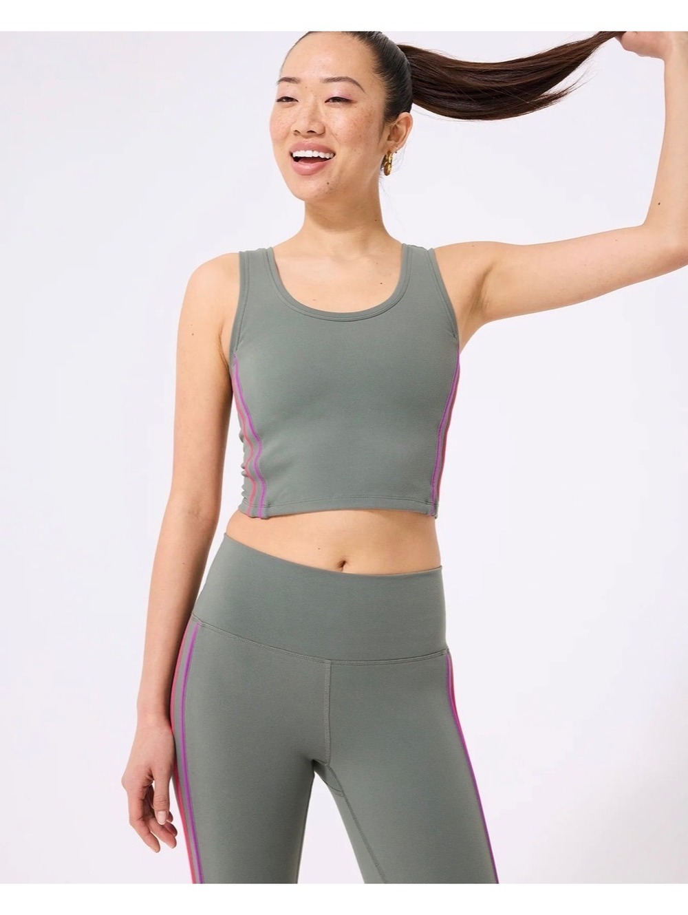 NWT Terez TLC Piping Crop Tank Top Size Large Moss
